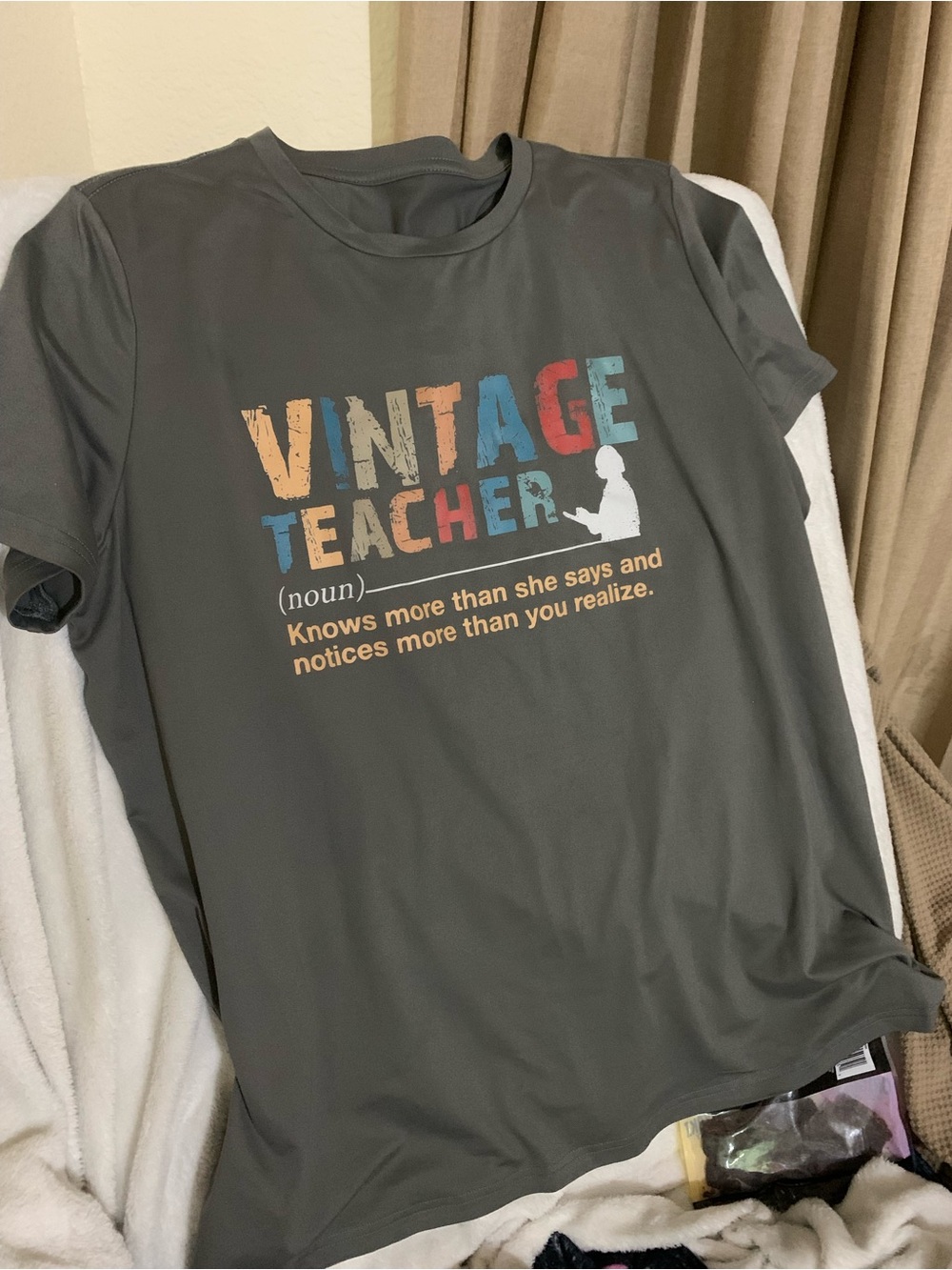 Vintage Teacher Graphic Tee - Gray (Unbranded)